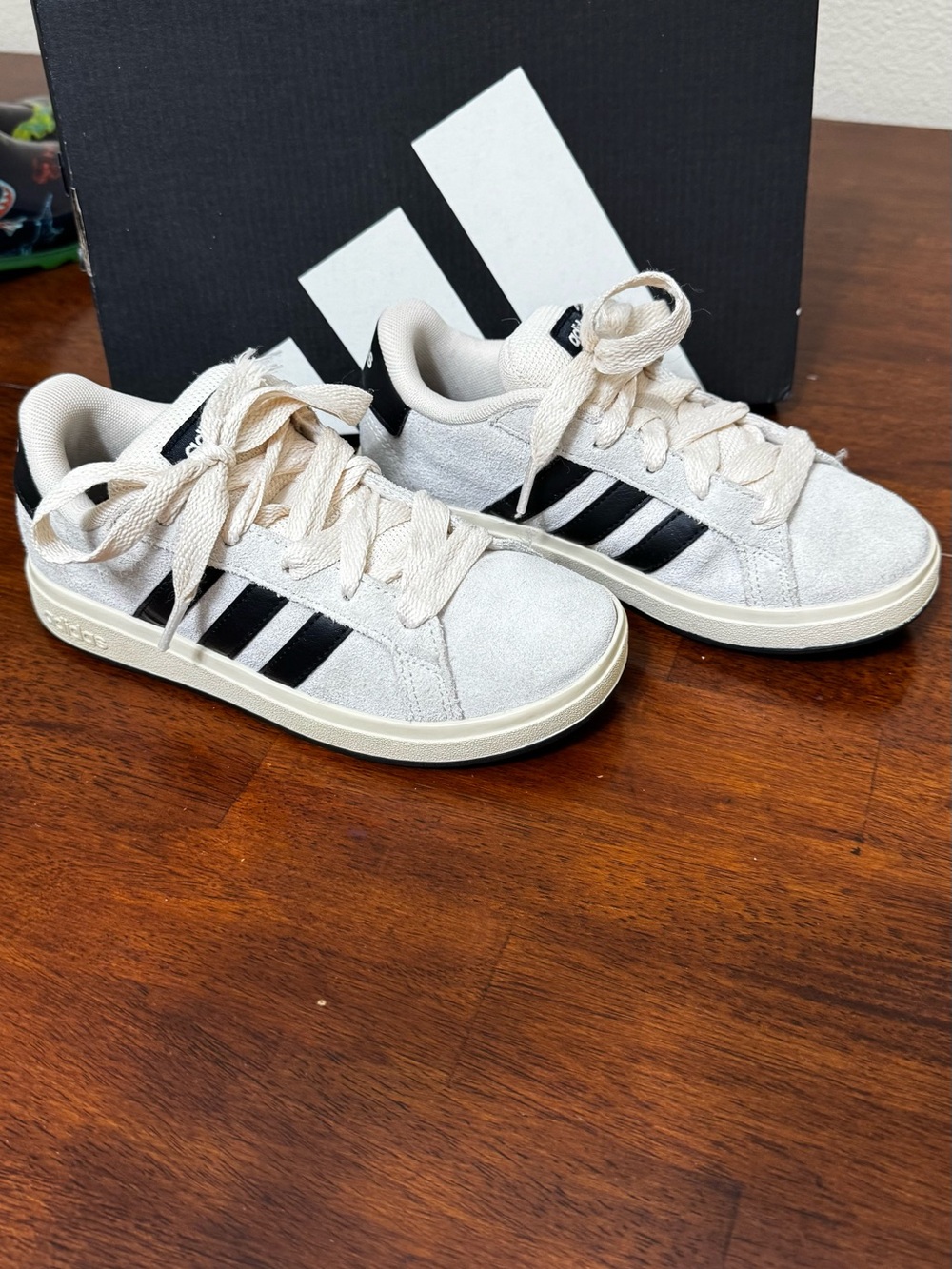 adidas Kids Suede Sneakers in White and Black